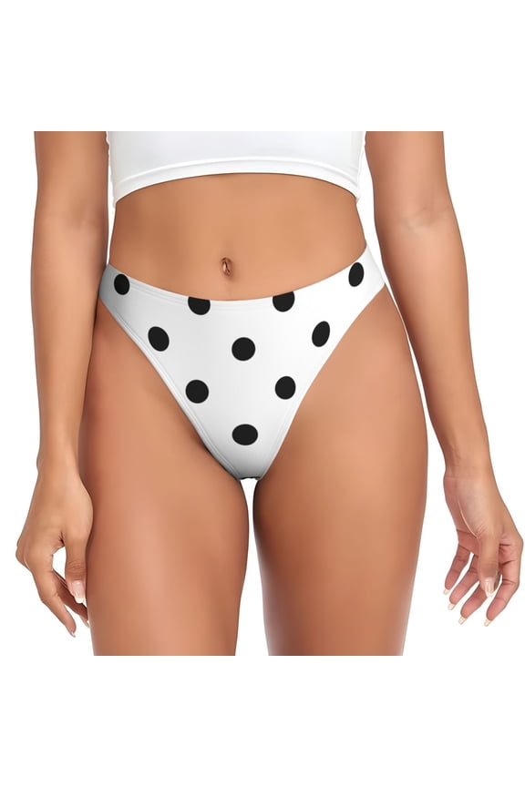 Thongs for Women - black polka dots white No Show Seamless Womens Thongs Underwear, Breathable G String Thongs for Women, Ladies Stretch Low Rise Thong Bikini Panties Briefs