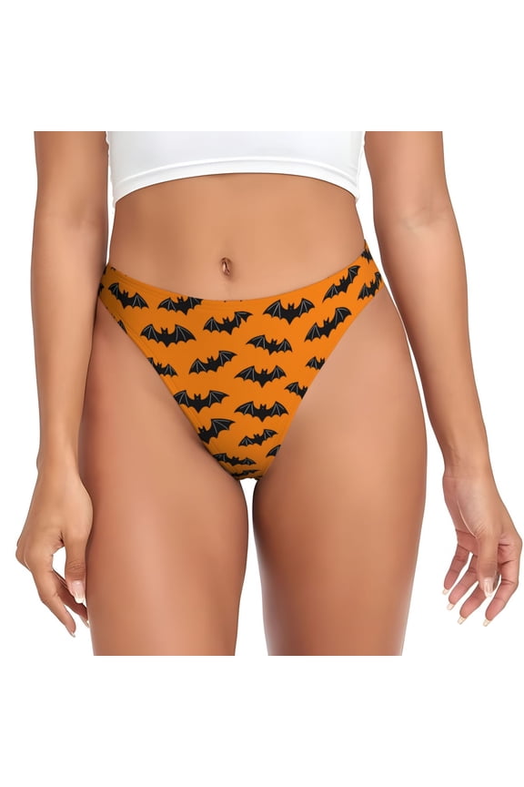 Thongs for Women - cartoon bats halloween No Show Seamless Womens Thongs Underwear, Breathable G String Thongs for Women, Ladies Stretch Low Rise Thong Bikini Panties Briefs