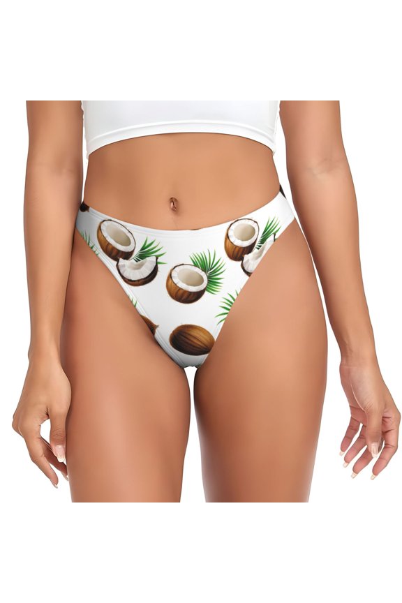 Thongs for Women - coconuts palm leaves No Show Seamless Womens Thongs Underwear, Breathable G String Thongs for Women, Ladies Stretch Low Rise Thong Bikini Panties Briefs