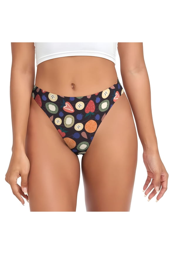 Thongs for Women - colorful cartoon fruits pattern No Show Seamless Womens Thongs Underwear, Breathable G String Thongs for Women, Ladies Stretch Low Rise Thong Bikini Panties Briefs