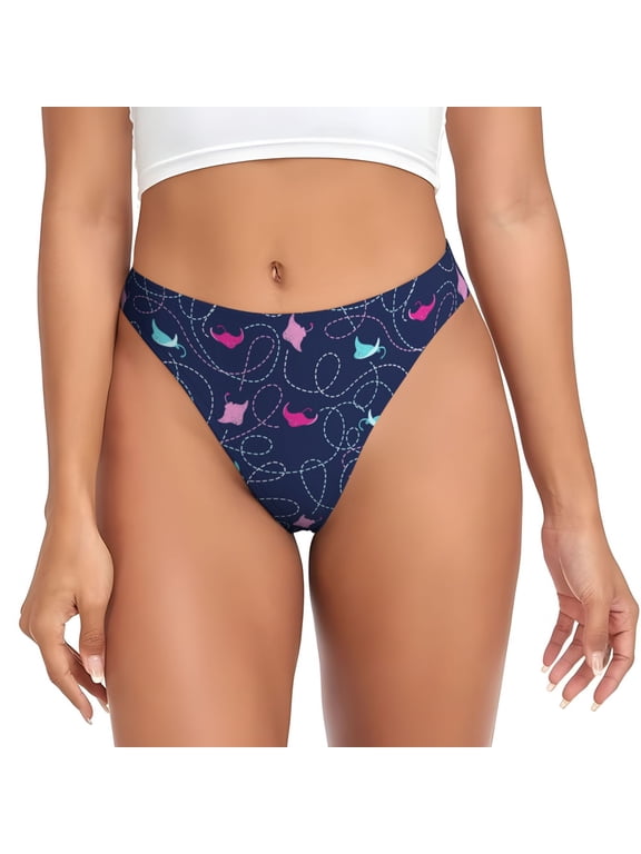 Thongs for Women - colorful stingray dotted line cute No Show Seamless Womens Thongs Underwear, Breathable G String Thongs for Women, Ladies Stretch Low Rise Thong Bikini Panties Briefs