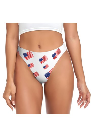 Pink Patriotic American Flag Thong For Women - Set Of 2, Soft Cotton Blend, All Over Print