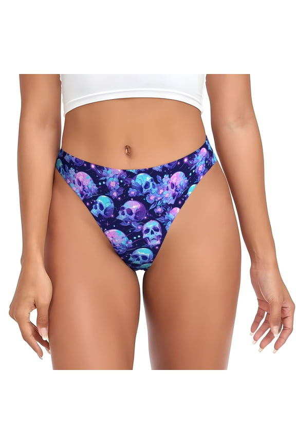 Thongs for Women - crystal Skull flower star No Show Seamless Womens Thongs Underwear, Breathable G String Thongs for Women, Ladies Stretch Low Rise Thong Bikini Panties Briefs