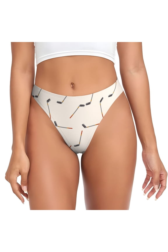 Thongs for Women - cute hockey sticks No Show Seamless Womens Thongs Underwear, Breathable G String Thongs for Women, Ladies Stretch Low Rise Thong Bikini Panties Briefs