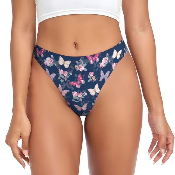 Thongs for Women - flower butterfly_A No Show Seamless Womens Thongs Underwear, Breathable G String Thongs for Women, Ladies Stretch Low Rise Thong Bikini Panties Briefs