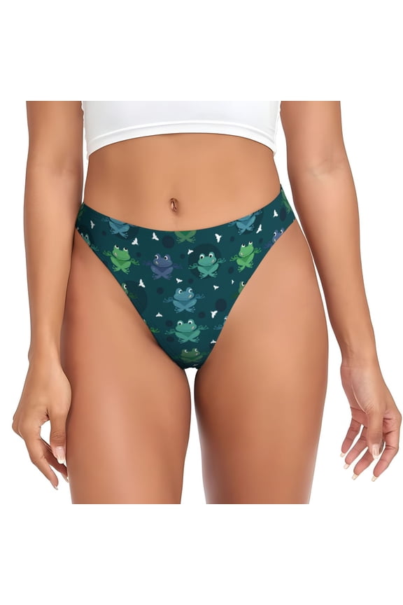 Thongs for Women - funny green frogs yoga No Show Seamless Womens Thongs Underwear, Breathable G String Thongs for Women, Ladies Stretch Low Rise Thong Bikini Panties Briefs