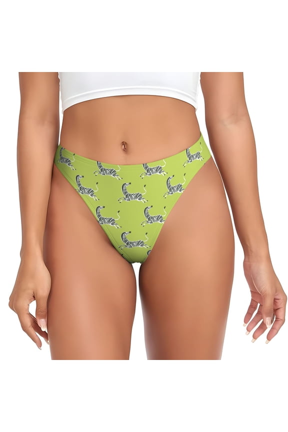 Thongs for Women - funny retro Zebra green No Show Seamless Womens Thongs Underwear, Breathable G String Thongs for Women, Ladies Stretch Low Rise Thong Bikini Panties Briefs