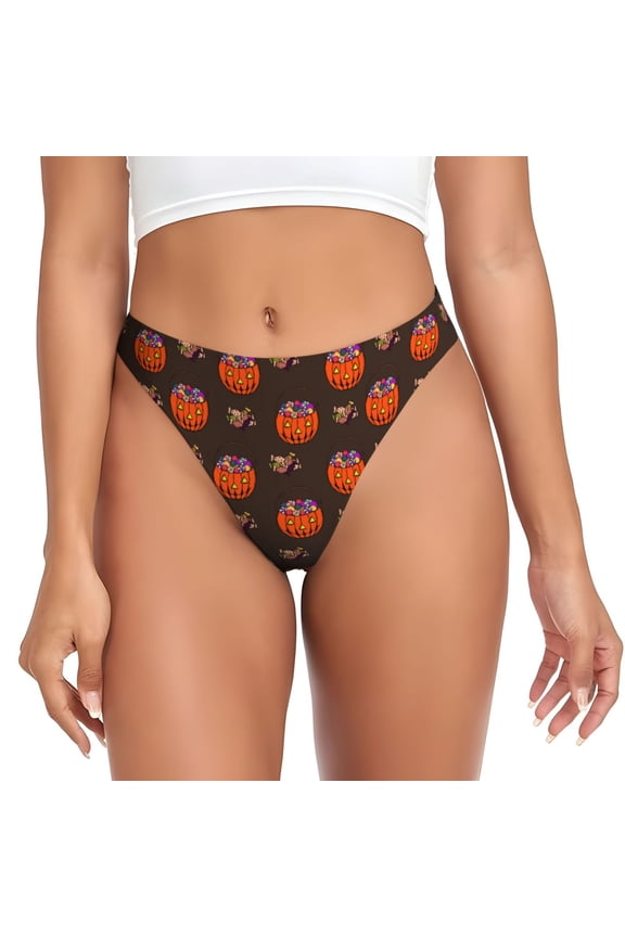Thongs for Women - halloween candy pumpkins No Show Seamless Womens Thongs Underwear, Breathable G String Thongs for Women, Ladies Stretch Low Rise Thong Bikini Panties Briefs