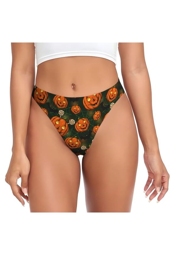 Thongs for Women - halloween pumpkin candy No Show Seamless Womens Thongs Underwear, Breathable G String Thongs for Women, Ladies Stretch Low Rise Thong Bikini Panties Briefs