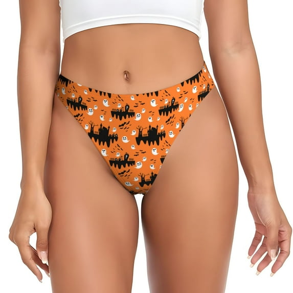 Thongs for Women - halloween white spooky No Show Seamless Womens Thongs Underwear, Soft Stretch G String Thongs for Women,Cuteness Ladies Thong Bikini Panties Briefs