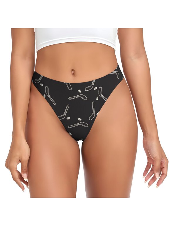 Thongs for Women - hockey doodle black No Show Seamless Womens Thongs Underwear, Breathable G String Thongs for Women, Ladies Stretch Low Rise Thong Bikini Panties Briefs