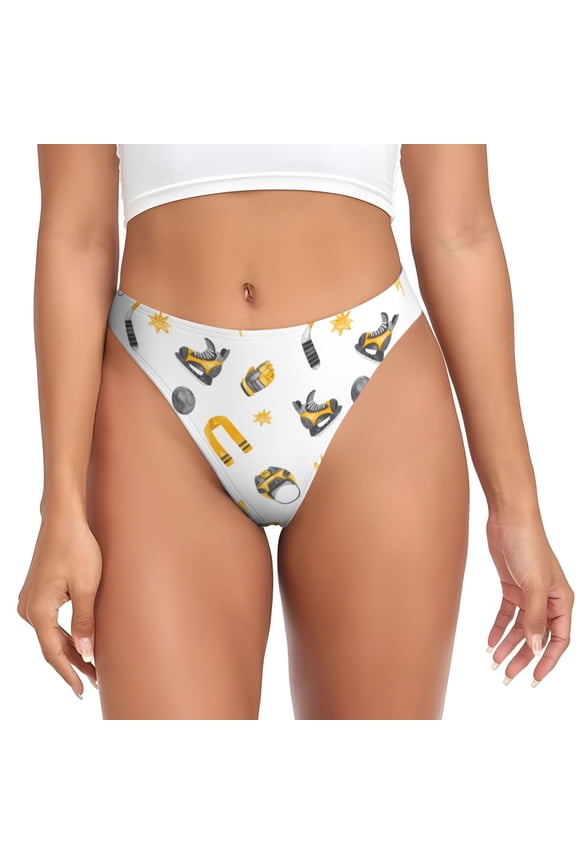 Thongs for Women - hockey skates stick puck helmet No Show Seamless Womens Thongs Underwear, Breathable G String Thongs for Women, Ladies Stretch Low Rise Thong Bikini Panties Briefs