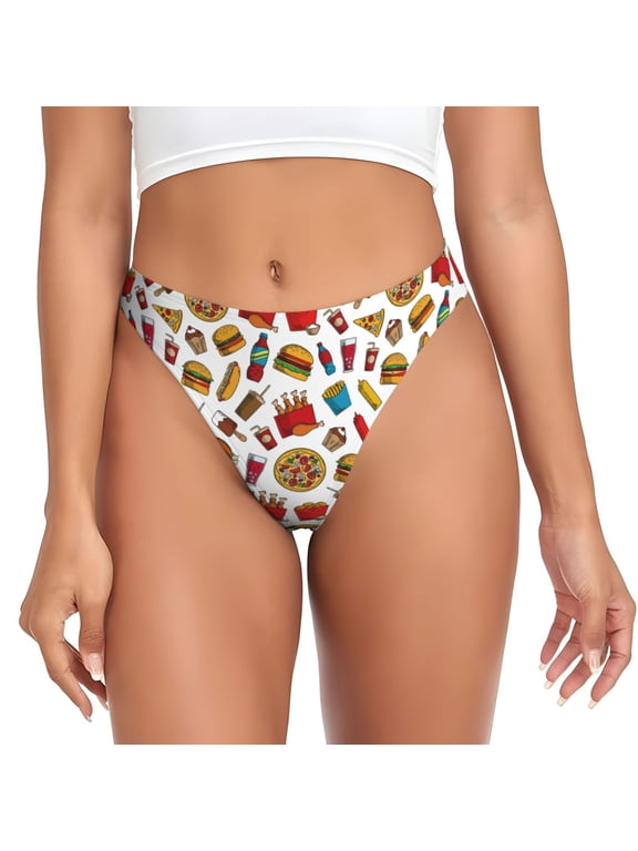 Thongs for Women - hot dog Pizza No Show Seamless Womens Thongs Underwear, Breathable G String Thongs for Women, Ladies Stretch Low Rise Thong Bikini Panties Briefs