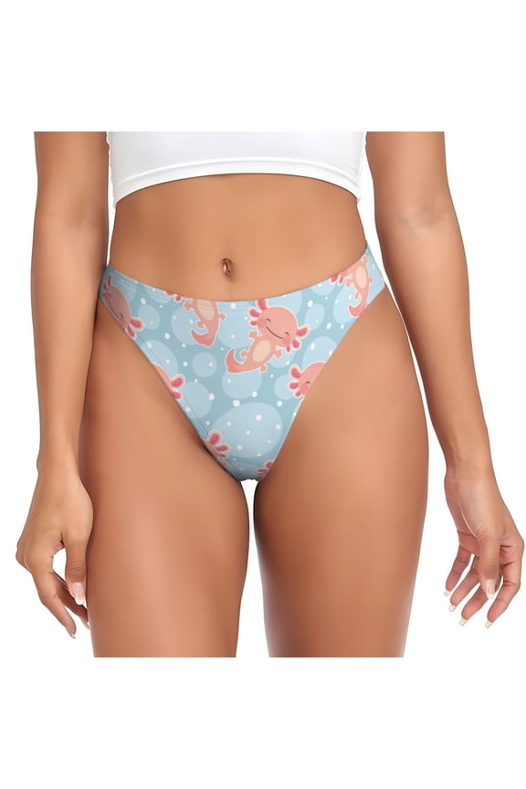Thongs for Women - kawaii axolotl cartoon blue No Show Seamless Womens Thongs Underwear, Breathable G String Thongs for Women, Ladies Stretch Low Rise Thong Bikini Panties Briefs