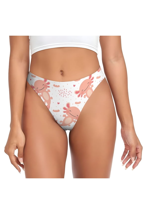Thongs for Women - kawaii axolotl cute cartoon No Show Seamless Womens Thongs Underwear, Breathable G String Thongs for Women, Ladies Stretch Low Rise Thong Bikini Panties Briefs