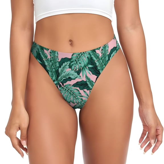 Thongs for Women - palm leaves_J No Show Seamless Womens Thongs Underwear, Breathable G String Thongs for Women, Ladies Stretch Low Rise Thong Bikini Panties Briefs