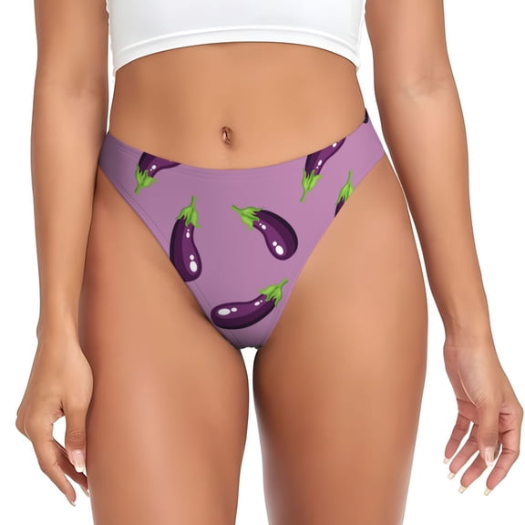 Thongs for Women - purple Eggplant Pattern No Show Seamless Womens Thongs Underwear, Breathable G String Thongs for Women, Ladies Stretch Low Rise Thong Bikini Panties Briefs