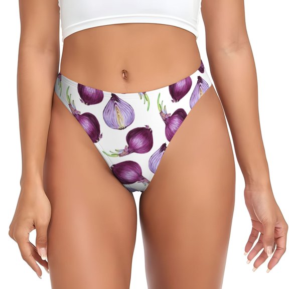Thongs for Women - purple Onion print No Show Seamless Womens Thongs Underwear, Breathable G String Thongs for Women, Ladies Stretch Low Rise Thong Bikini Panties Briefs