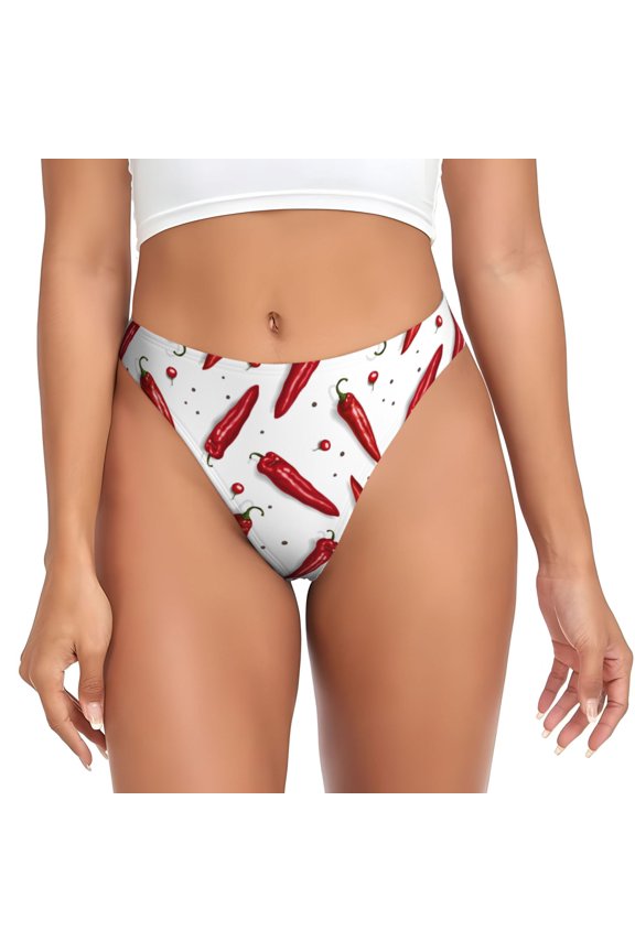 Thongs for Women - red Pepper Print No Show Seamless Womens Thongs Underwear, Breathable G String Thongs for Women, Ladies Stretch Low Rise Thong Bikini Panties Briefs