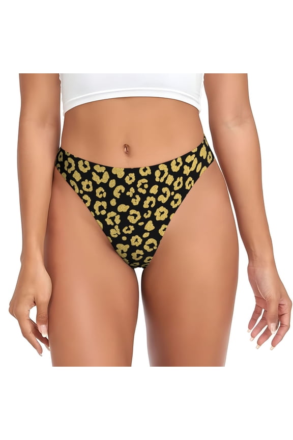 Thongs for Women - shiny Golden leopard black No Show Seamless Womens Thongs Underwear, Breathable G String Thongs for Women, Ladies Stretch Low Rise Thong Bikini Panties Briefs