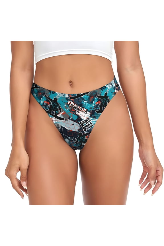 Thongs for Women - snow board colorful No Show Seamless Womens Thongs Underwear, Breathable G String Thongs for Women, Ladies Stretch Low Rise Thong Bikini Panties Briefs