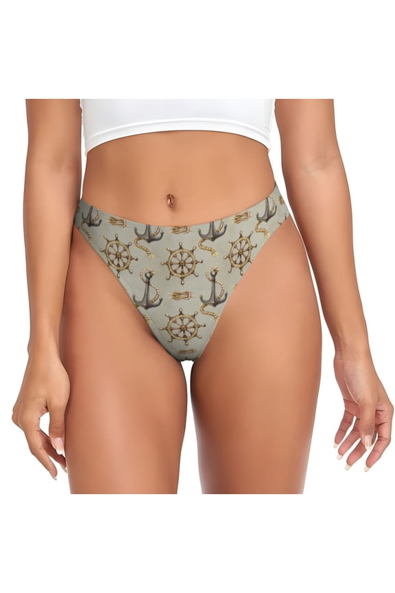 Thongs for Women - vintage anchor rope rudder retro No Show Seamless Womens Thongs Underwear, Breathable G String Thongs for Women, Ladies Stretch Low Rise Thong Bikini Panties Briefs