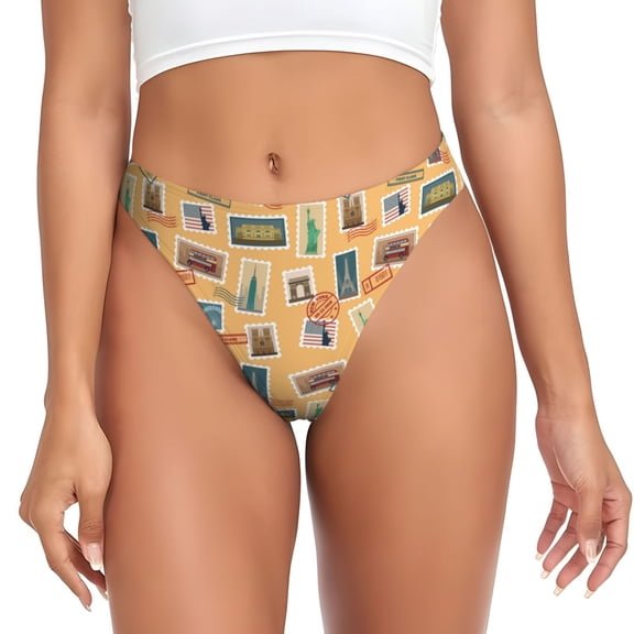 Thongs for Women - world Stamp design No Show Seamless Womens Thongs Underwear, Breathable G String Thongs for Women, Ladies Stretch Low Rise Thong Bikini Panties Briefs