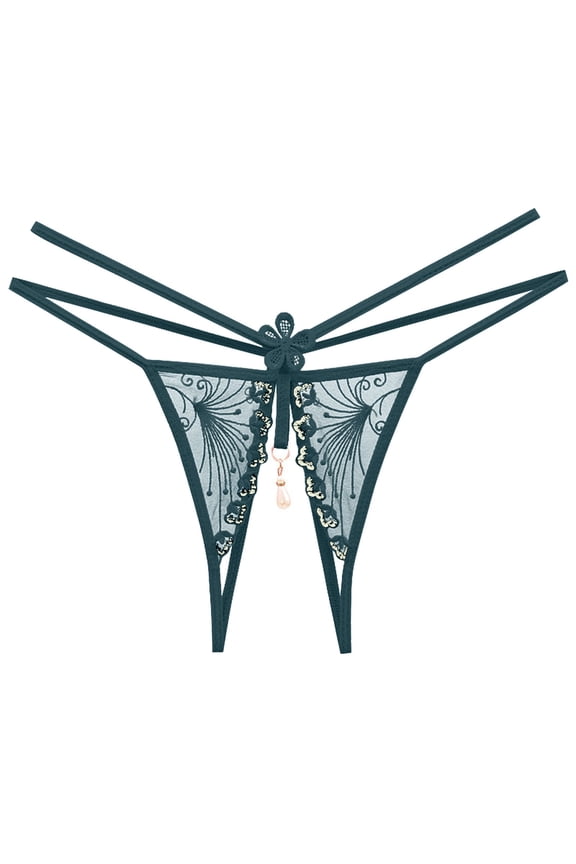 Thongs for Women Open Crotch Panties Green String Thong Pearls Mini Bikini One Size