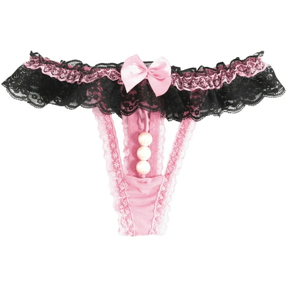 Thongs for Women Pink Sheer Thong Pearl Underwear for Women Cute Lingerie T Pants One Size
