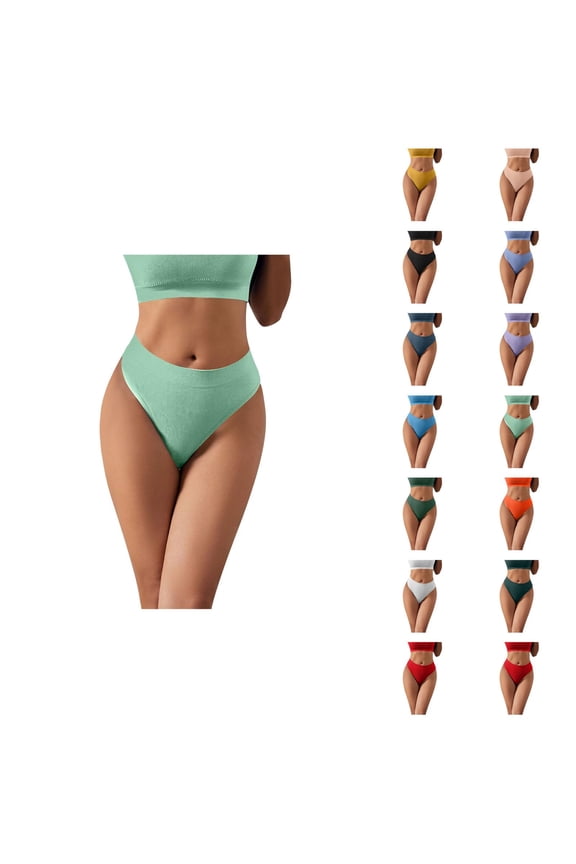 Thongs for Women Seamless Ribbed Mid Rise Panties Briefs Yoga Sports Womens Underwear