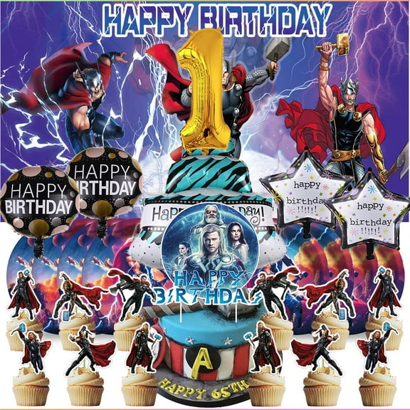 Thor 1st Tableware Balloons Cake Toppers Backdrop Banner Supplies Party Decor Plates Decorations