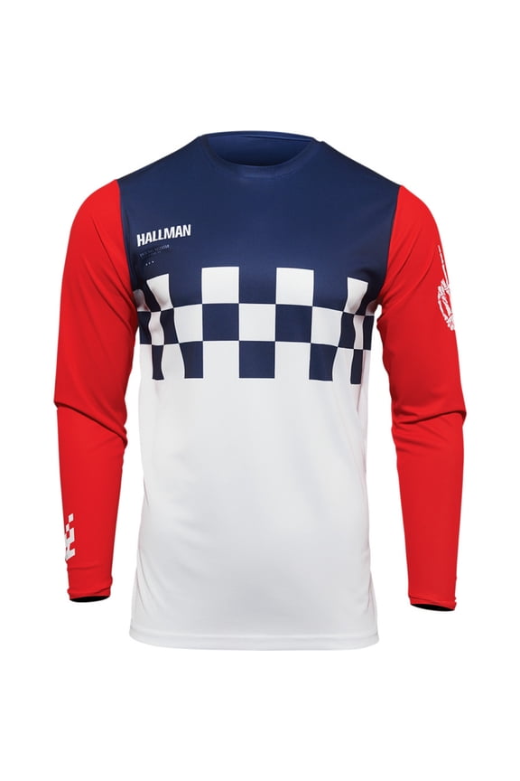 2024 Hallman Differ Cheq Offroad Motocross Dirt Bike Jersey - White/Red/Blue - Medium