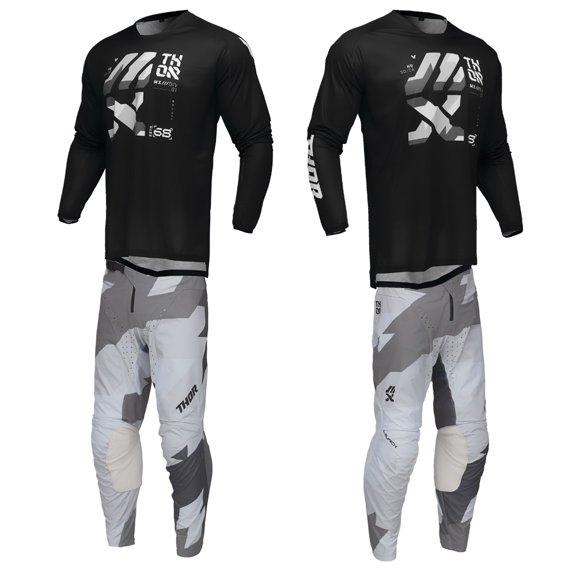 Thor 2025 Adult Mens LAUNCHMODE Brave Offroad Motocross Jersey Pant Combo (Black/Gray, Small / 28)