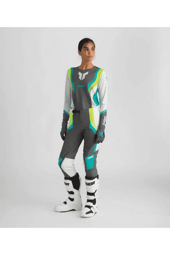 2026 Womens Sportmode Velocity Gray/Aqua Motocross Offroad Jersey Pant Combo (Large, 11/12)