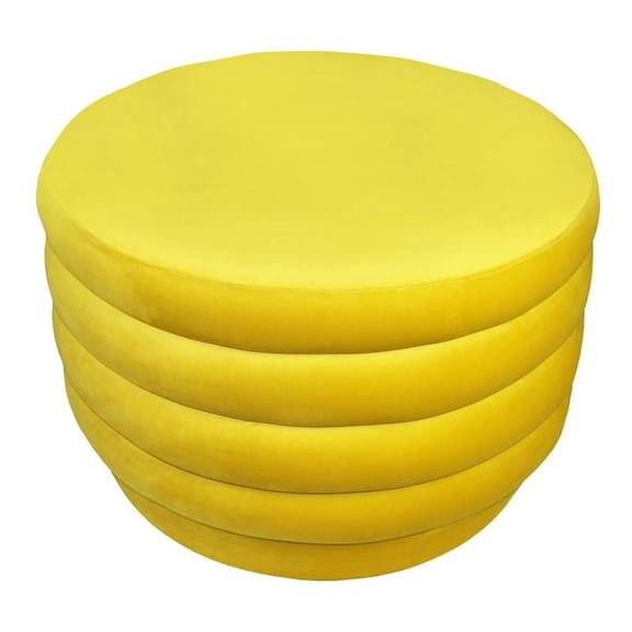 Thor 31" Round Large Modern Velvet Ottoman in Daffodil Yellow