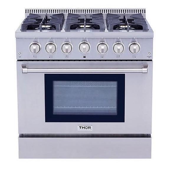 Thor 36 Dual Fuel Range - HRD3606ULP, Pre-Converted Propane 36 in. 5.2 cu. ft. Oven Dual Fuel Range in Stainless Steel