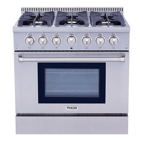 Thor 36 Dual Fuel Range - HRD3606ULP, Pre-Converted Propane 36 in. 5.2 cu. ft. Oven Dual Fuel Range in Stainless Steel