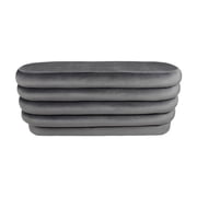 Thor 44" Oval Modern Velvet Fabric Ottoman on Birch Wood in Storm Gray