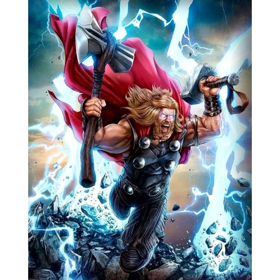 Thor 5D Diamond Paint Kits for Adults Superhero Diamond Paint Kit for Beginners Justice Diamond Paint Full Drill Diamond Dots Painting Crafts for Decor 12x16 Inch