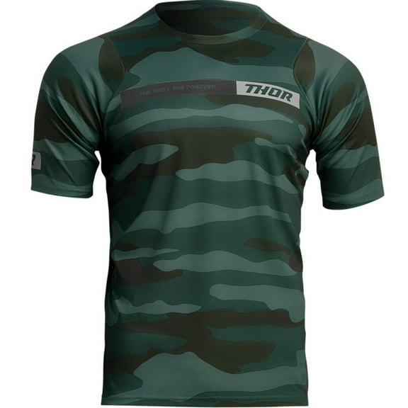 Thor Assist Camo Mens MTB Mountain Bike Jersey Green MD