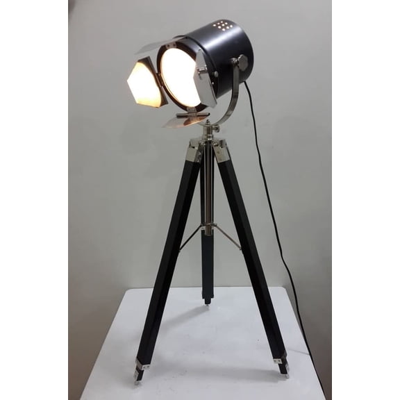Thor Classical Lobby Room Searchlight Black tripod Stand Spotlight With Wood Tripod