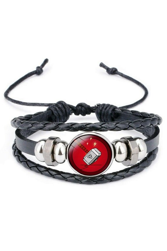 Thor Hammer Glass Domed Braided Bracelet