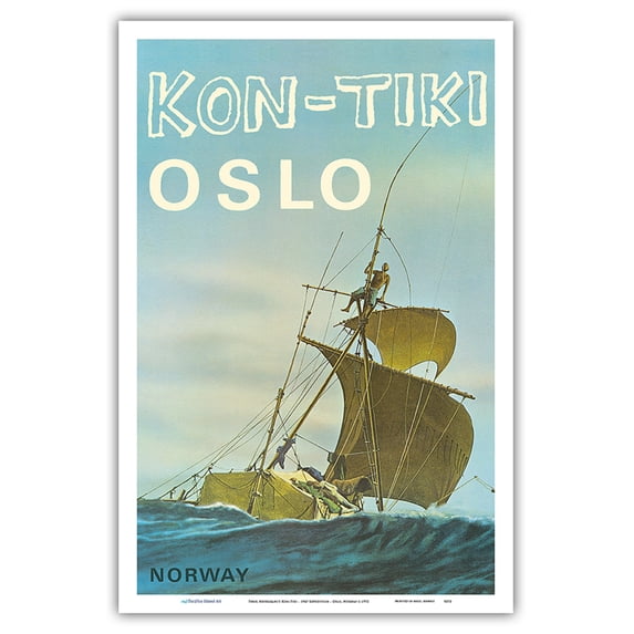 Thor Heyerdahl’s Kon-Tiki - 1947 Expedition - Oslo Norway - Vintage Travel Poster c.1972 - Master Art Print (Unframed) 12in x 18in