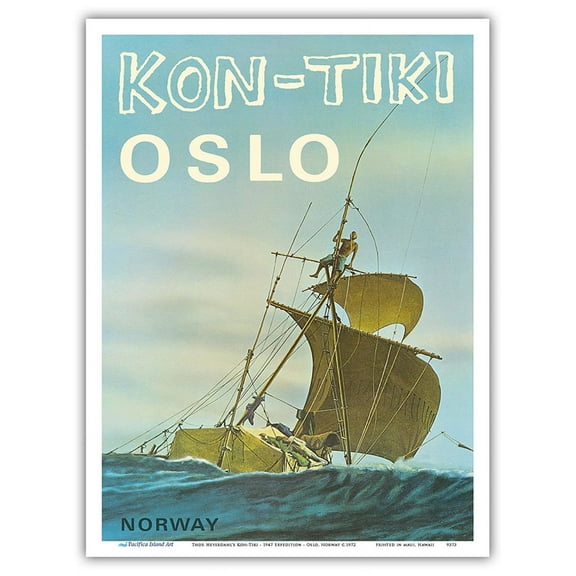Thor Heyerdahl’s Kon-Tiki - 1947 Expedition - Oslo Norway - Vintage Travel Poster c.1972 - Master Art Print (Unframed) 9in x 12in