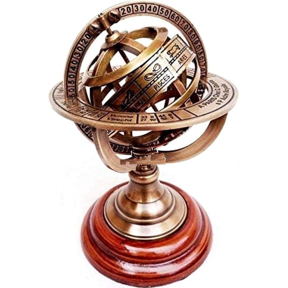 Thor Instruments 3.75 Antique Brass Armillary Sphere Geographic Globe, Tabletop Decorative