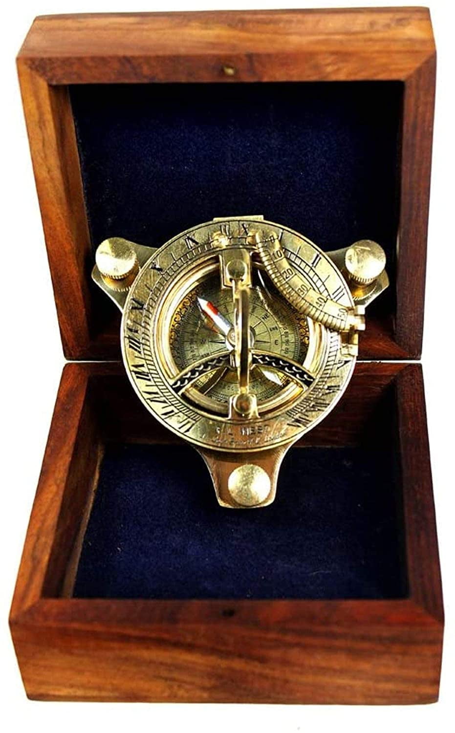 Thor Instruments 3" Brass Sundial Compass West London with Wooden Box