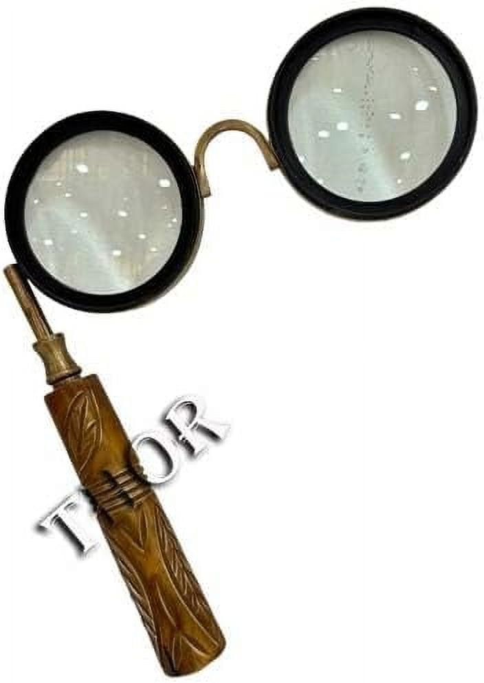 Thor Instruments Antique Brass Handheld with Wooden Handle and Real Glass,Best Reading Magnifier