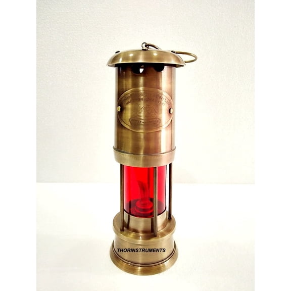 Thor Instruments Antique Miner Lamp Set of Two Nautical Maritime Red & Green Glass 14 Inches