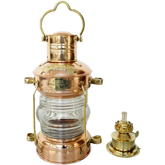 Thor Instruments Brass & Copper Anchor Oil Lamp Leeds Burton Nautical Maritime 14" Ship Lantern