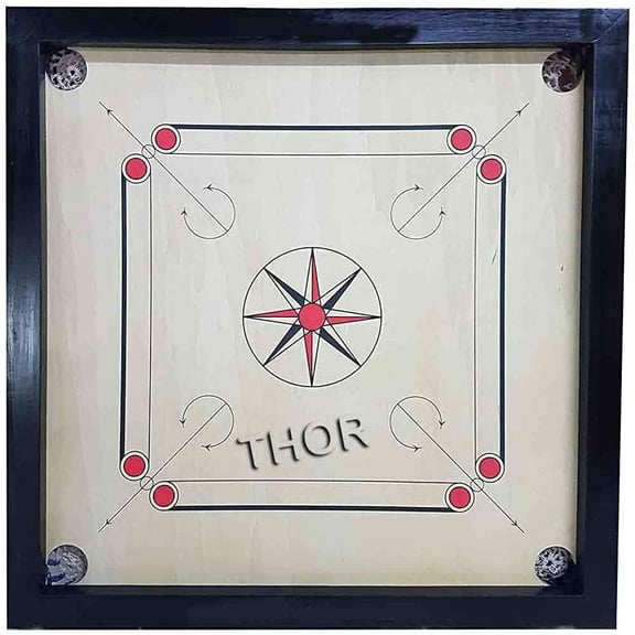 Thor Instruments Carom Board Game of Ply Wood with Coin Striker & Powder, 32 X 32 inches Wooden